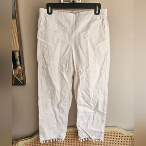 Womens J. Crew Linen and Cotton White Capris With Pom Poms